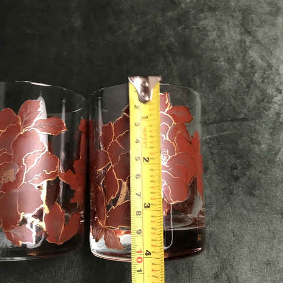 Retro Style Vintage Gold Trim Floral Design Old Fashioned Glasses Heavy Bottom - Picture 2 of 16